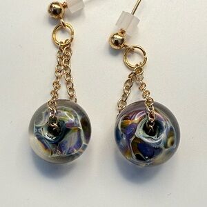 Handmade Lampwork Glass Drop Earrings | Gold Tone Chain Dangle